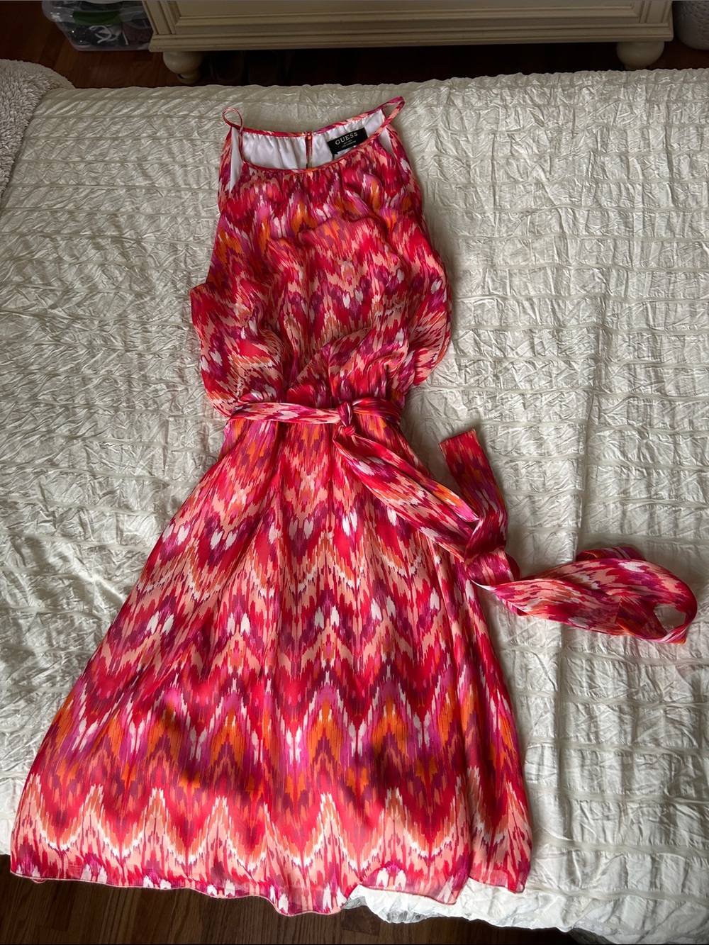 Guess Pink Multi Print Sleeveless Midi Dress